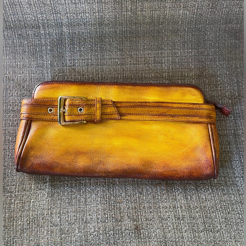 Express Yellow and Brown Leather Clutch